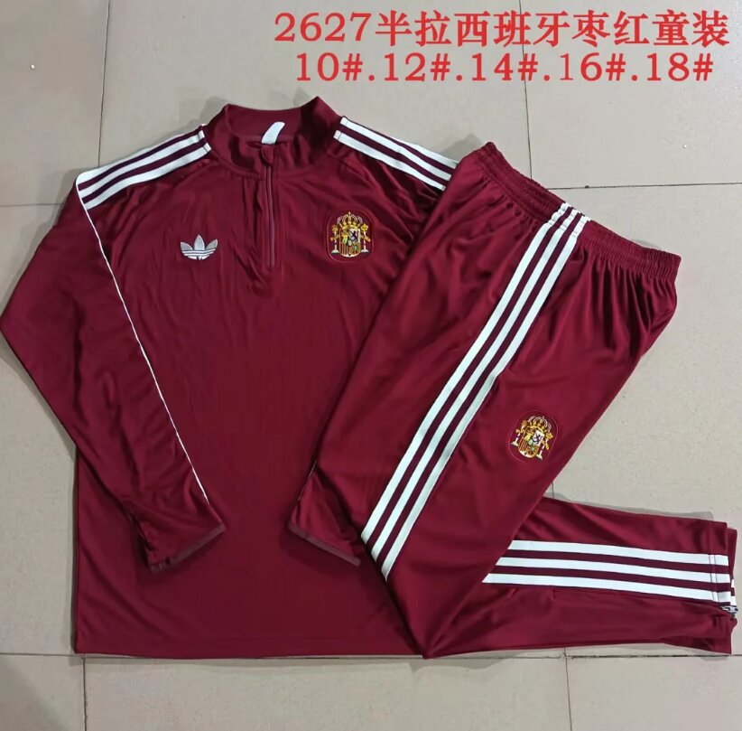 Kids Spain 26/27 Tracksuit - Dark Red/White